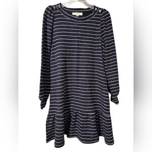 Loft Textured Striped Mini Dress - 14 Easy On, Office, Daywear, Long Sleeves